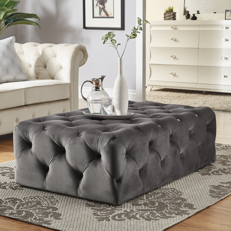 Huskins Velvet Ottoman, Dark Grey Velvet