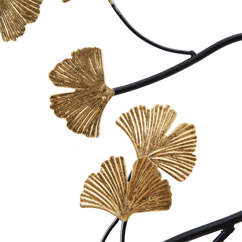 Magnifique décoration murale en métal à 3 feuilles de ginkgo doré