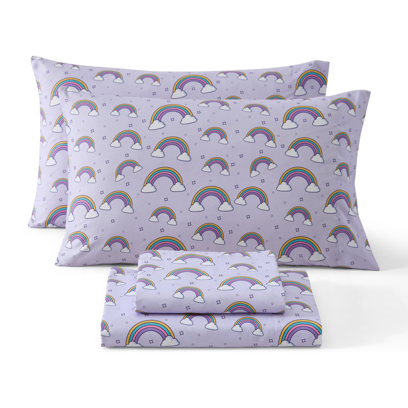 Ensemble de draps pour enfants HLC.ME, Lit simple, Arc-en-ciel mauve