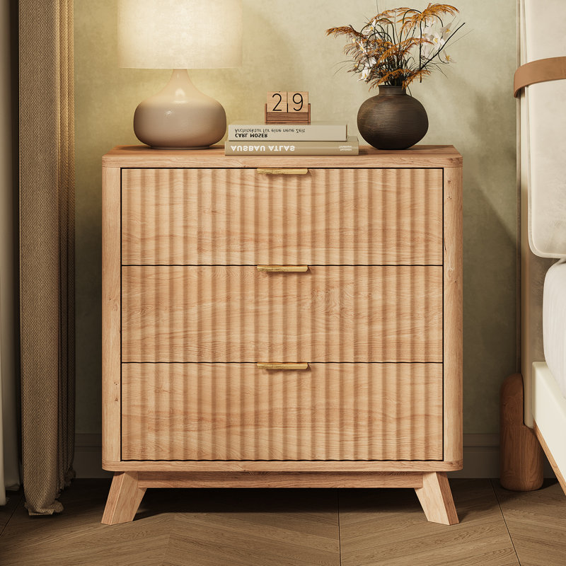 Ensemble de chambre à coucher 3 pièces, commode 9 tiroirs et tables de chevet 3 tiroirs, Natural