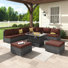 Bromelia 10-Piece Outdoor Modular PE Wicker Sectional Conversation Set with 43" Propane Fire Pit Table and Cushions