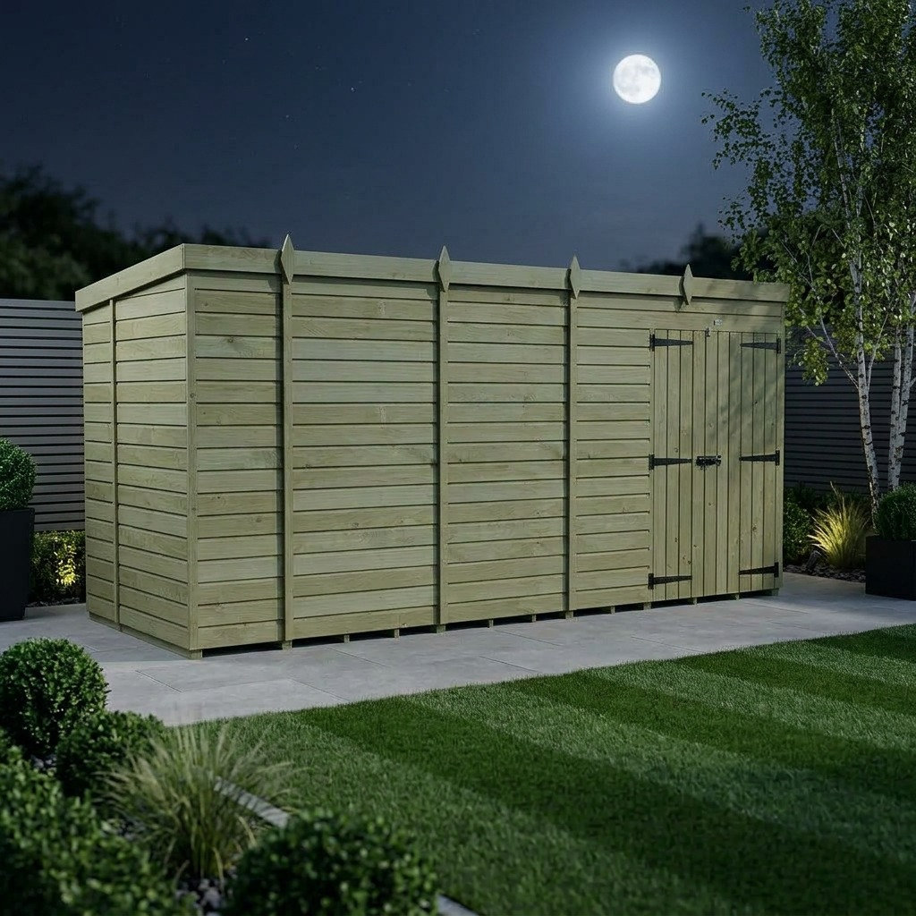 Total Sheds 19ft x 5ft Pent Garden Shed - Double Door - No Windows - Pressure Treated Timber - UK Manufactured
