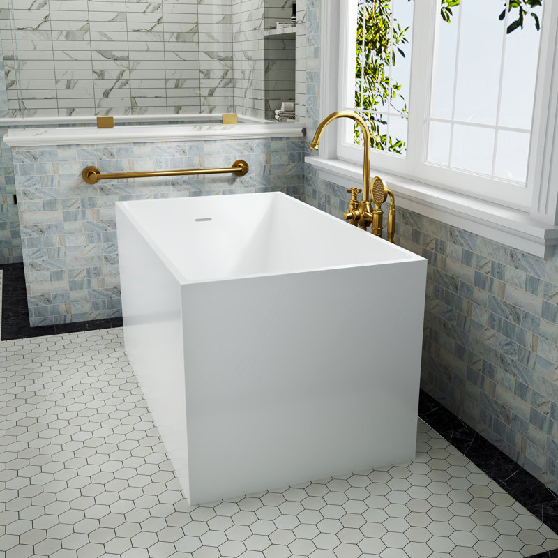 Baignoire autoportante CASAINC 100 cm (39,37 po) en acrylique blanc avec siège intégré, design ergonomique, forme rectangulaire