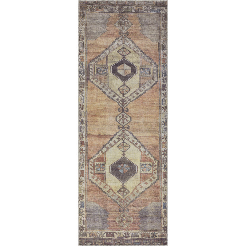 Tapis de couloir oriental brun Lesia, Tapis de couloir 2 pi 7 po x 7 pi 3 po