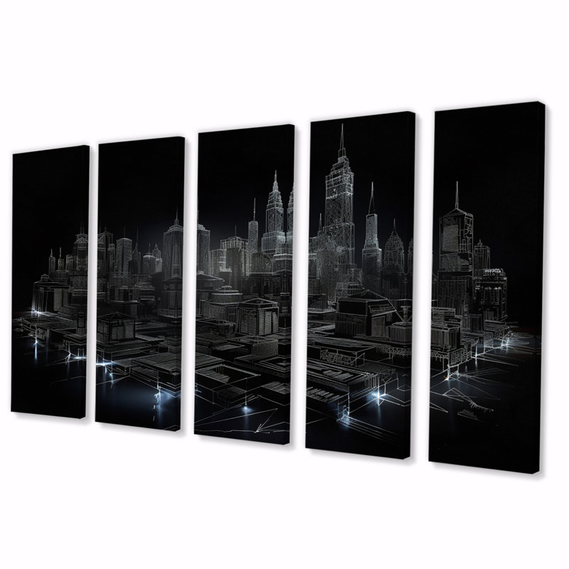 3D Cityscape New York, architecture d'avenir II - décoration murale architecture futuriste - 5 panneaux égaux