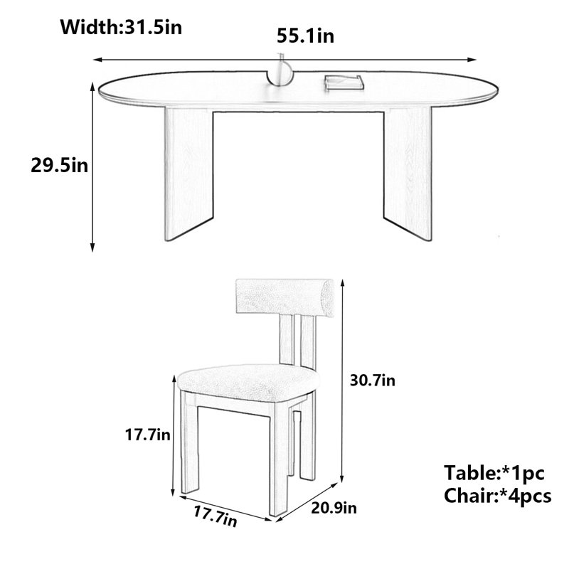 Table de salle à manger Retro, H 29,5 po x L 55,1 po x l 31,5 po