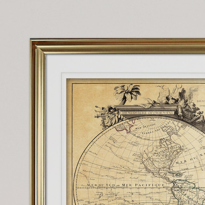 « rétro world map viii antique », impression, Or, H 31 po x l 43 po x P 1,5 po