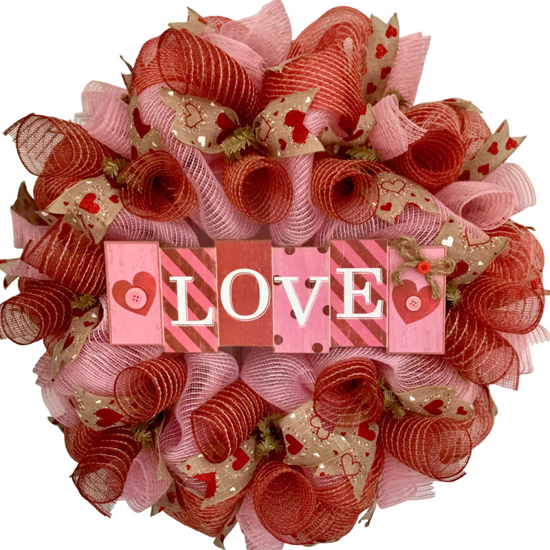 Couronne de la Saint-Valentin avec amour en lettres moulées, 24 Inch