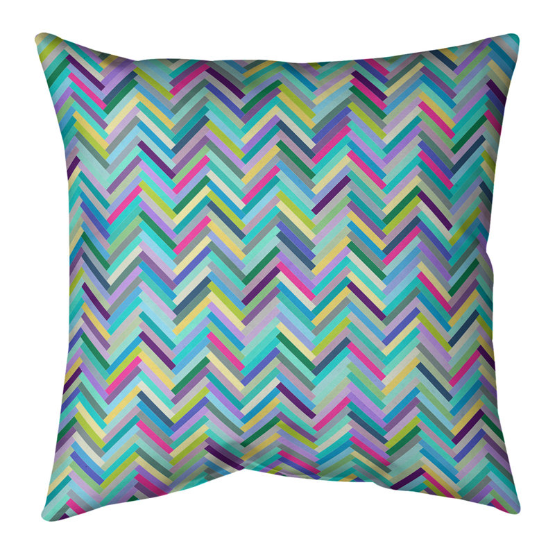 Coussin en suède chevrons, 18 po x 18 po, Pas de bourre, Bleu