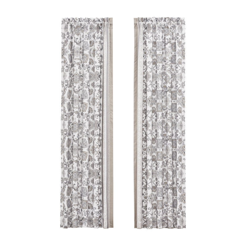 Chelsea Gray Floral Polyester 84" Window Panel Pair