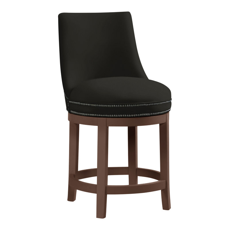 Vesper Upholstered Stool with Solid Wood Frame, Perigold Montage Onyx, Walnut