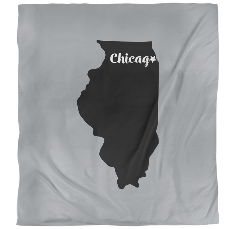 Housse de couette simple chicago Illinois, Housse de couette pour lit simple, Gris / Noir, Polyester brossé
