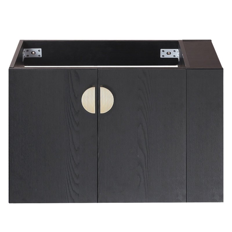 Ensemble de meuble-lavabo en bois massif de 30 pouces avec lavabo en céramique, deux portes et une tablette de rangement ouverte, à l'exception des robinets