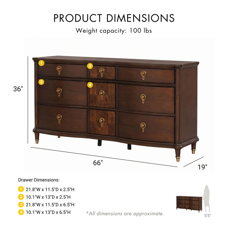 Moscote 9-Drawer Dresser With Felt-Lined Top Drawers