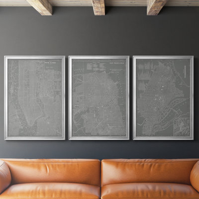 City Map of New York  -Custom Framed  Wrapped Gallery Canvas - 3 Pieces