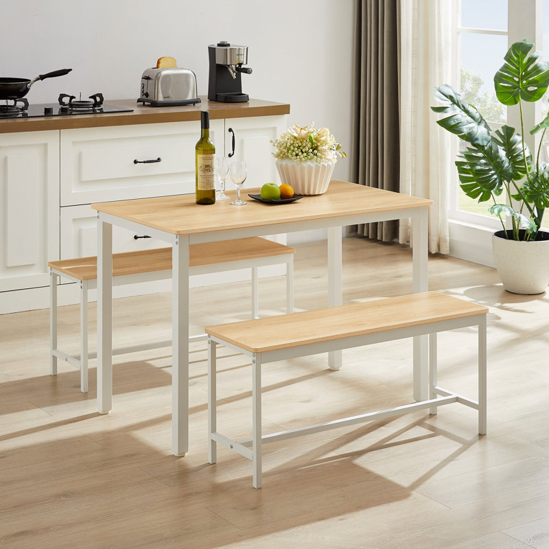 Ensemble de table de salle à manger, table de bar avec 2 bancs de salle à manger, comptoir de table de cuisine avec chaises, table de déjeuner industrielle pour la cuisine, salon, salle de réception, L 43,3 po x l 23,6 po x H 29,9 po