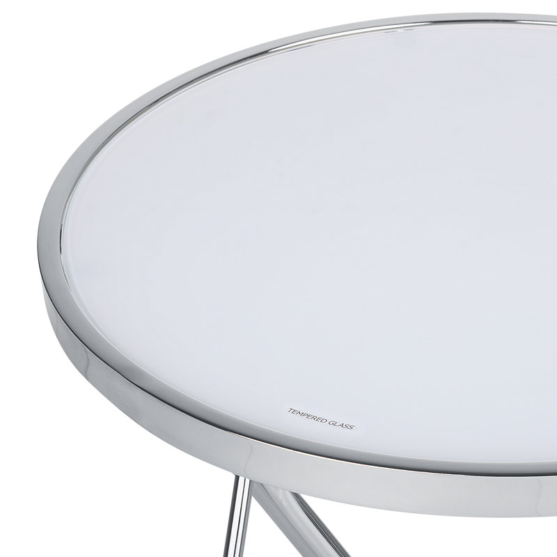Abygayle Glass Top Cross Legs End Table, White, Silver
