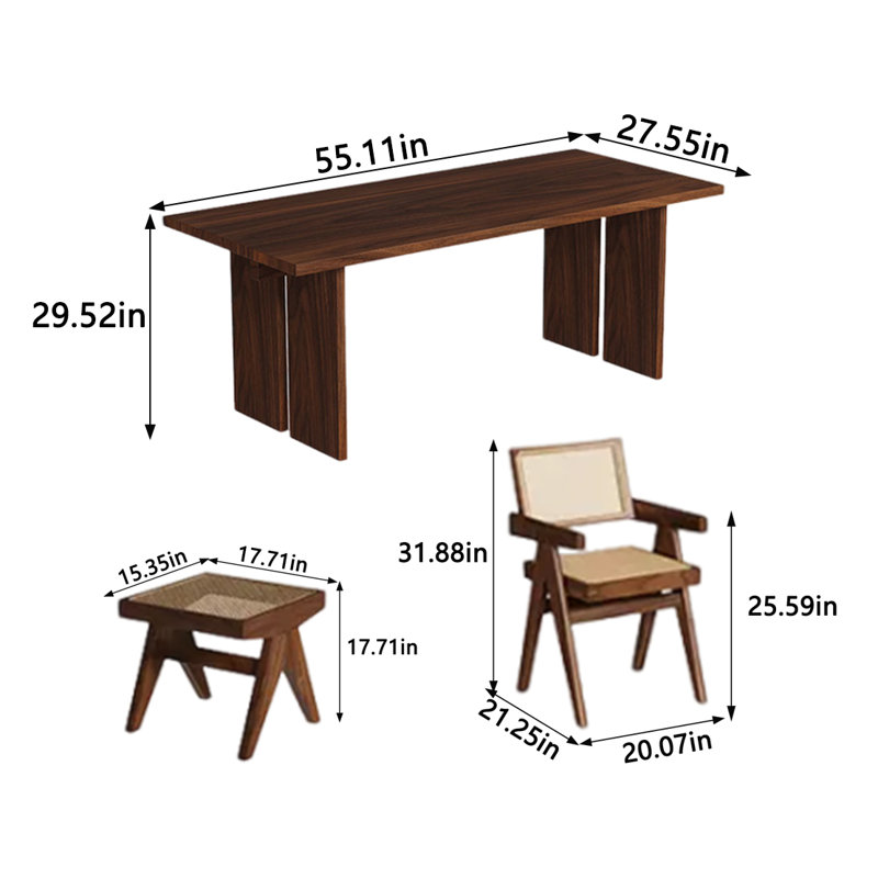 Ensemble de salle à manger rectangulaire Nodell, H 29,52 po x L 55,11 po x l 27,55 po