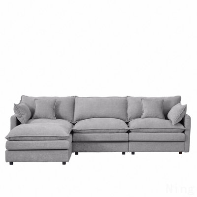 Modular Sectional Sofa, 102 Inch L Shaped Couch Set For Living Room, 3-Seater Comfy Cloud Couches With Movable Ottoman, Diy Combination, Chenille, Grey