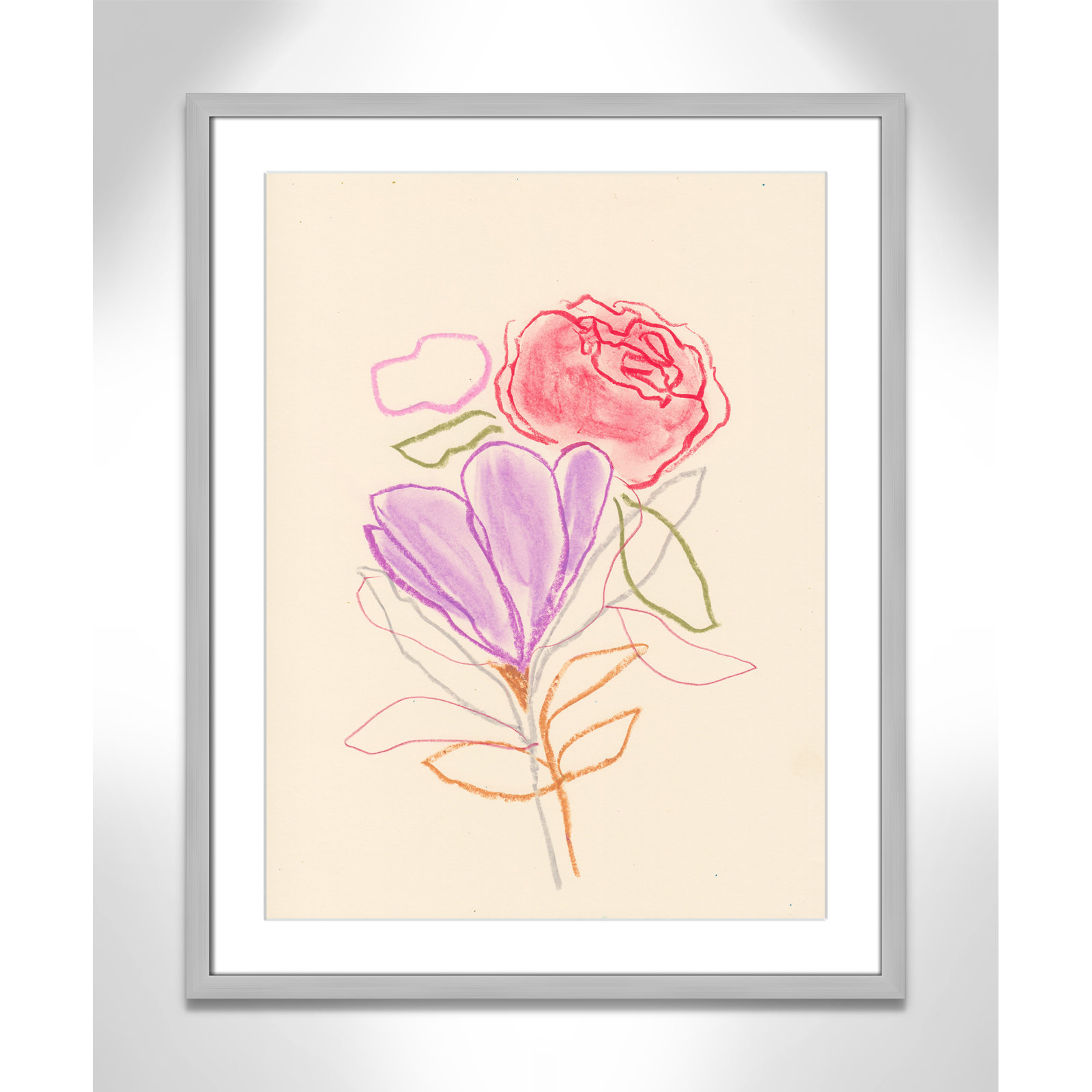 Simple Floral "Simple Floral III" Print, Silver Single Picture Framed Paper, White, 29.5" H x 23.5" W x 1.25" D