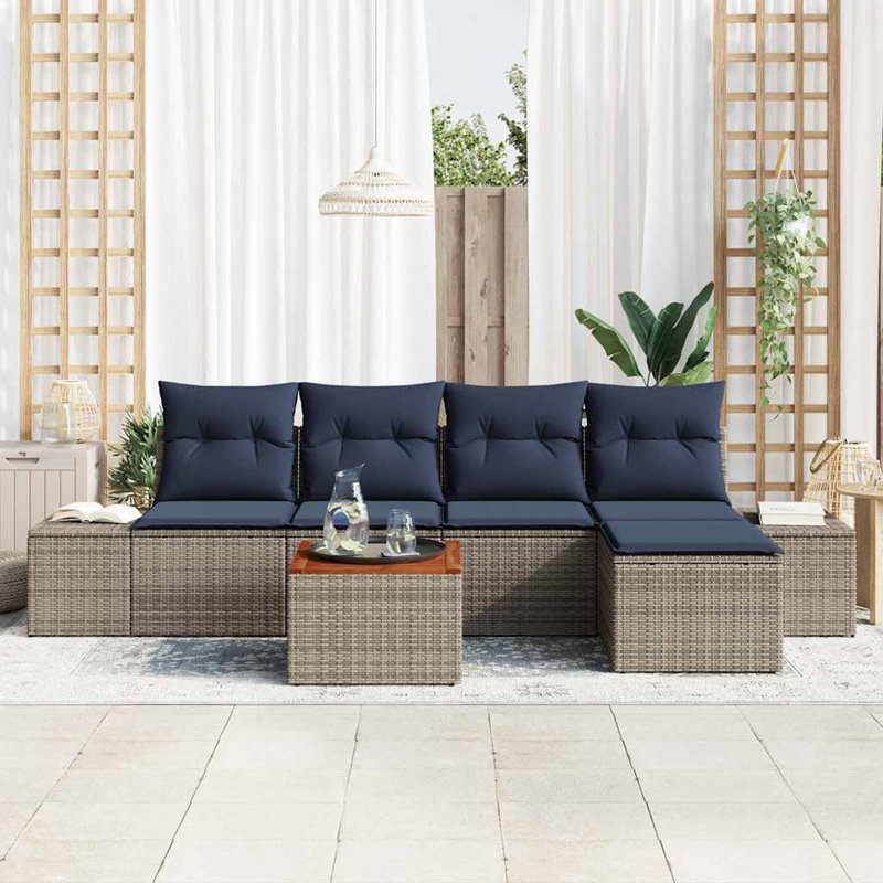Ensemble de canapé de jardin avec coussin 6 pièces vidaXL, Coussin bleu marine / structure grise