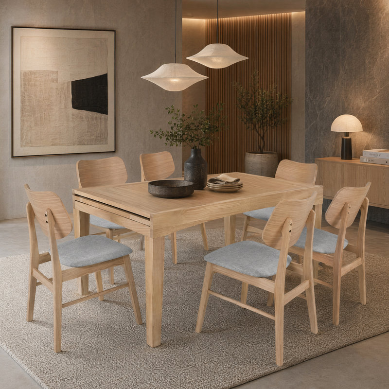  Ensemble de salle à manger 7 pièces Klingbeil Linden Scandinavian, 7 Pieces: Table, 6 Chairs, Oak, Grey/Oak