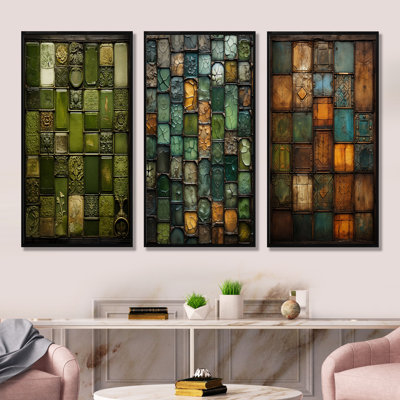 Green Stones Tiles I - Abstract Tile Wall Decor Set Of 3