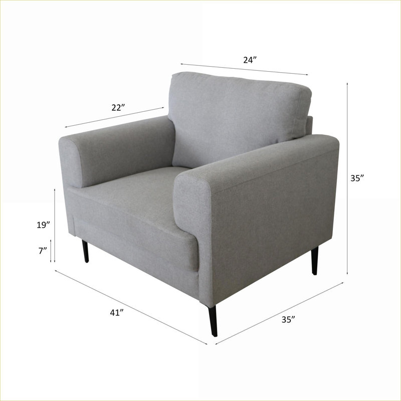 Neutral Gray Linen Upholstered Arm Chair Living Room Accent Seating Solid Frame 35 Inch Width