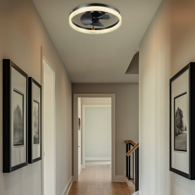 Ventilateur de plafond 20 po avec lumière DEL, télécommande, moteur à courant continu WhisperQuiet, 6 vitesses, noir mat, flux d'air réversible