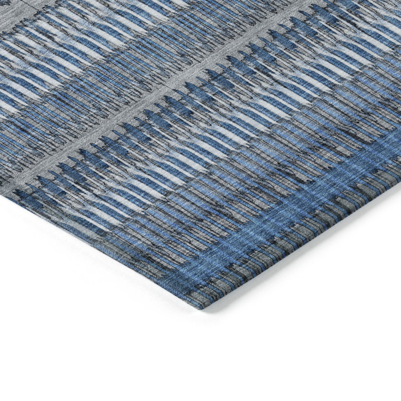 Tapis intérieur lavable rayé bleu et ivoire 8 pi x 10 pi