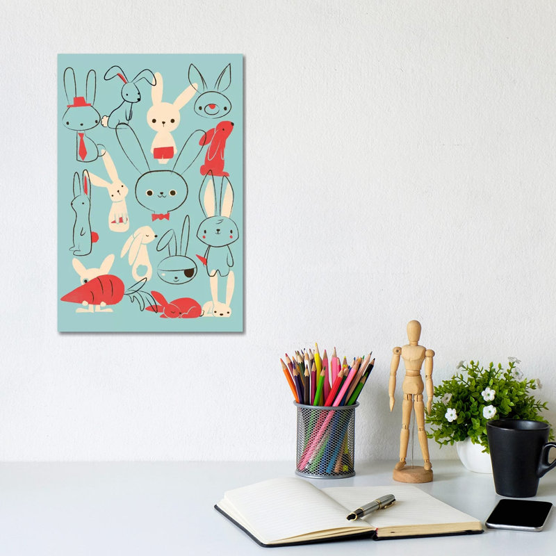 Bunnies Blue by Jay Fleck - Wrapped Canvas Painting, 20.32 cm H x 30.48 cm W
