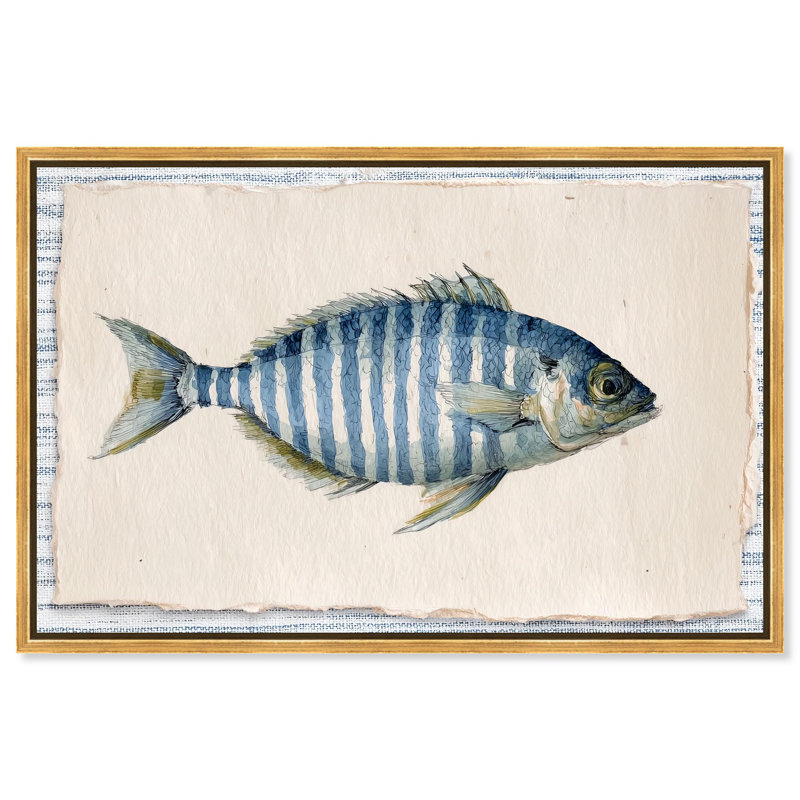 "Stripes of the Sea II", impression sur toile par Art Remedy, cadre doré, 36 x 24, H 25 po x l 37 po, Cadre doré