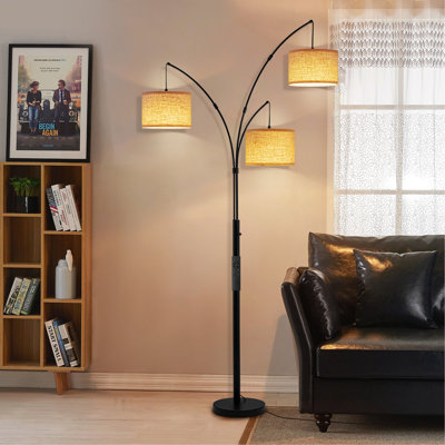 80 po Lampe sur pied arquée 3 lumières noire, à intensité variable, température 3 couleurs, télécommande, grande lampe sur pied moderne