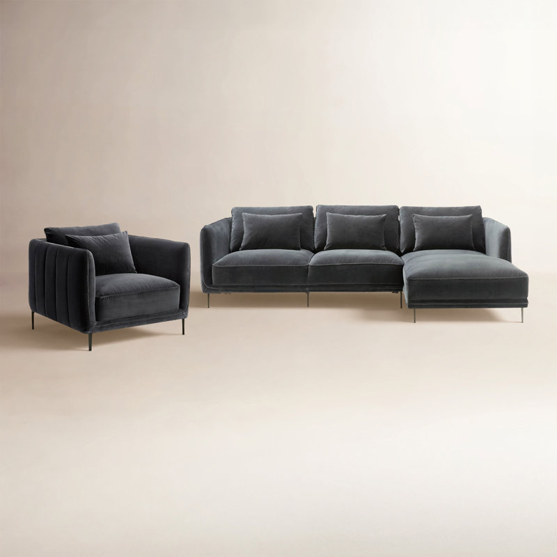Ensemble de salon rembourré 3 pièces Rae, Orienté à droite, Gris Falkirk