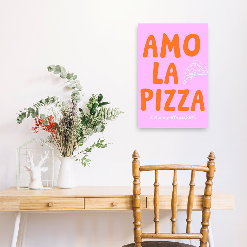 Amo La Pizza Quote Modern Contemporary Wall Art Print 1 Piece Wrapped Canvas Wall Art, 60.96cm H x 40.64cm W