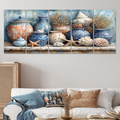 «Blue and White Beach Pottery Oceanic Odyssey», ensemble de reproductions d'art mural