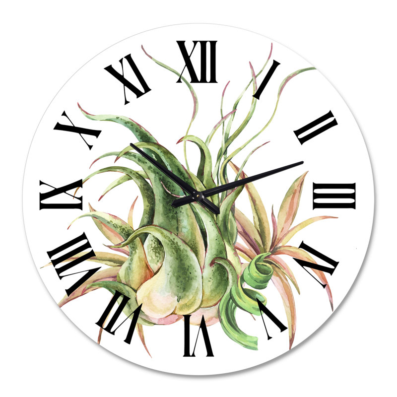 Tropical Leaves Air Plant Succulent - Farmhouse Wall Clock, 36" H x 36" W x 1" D