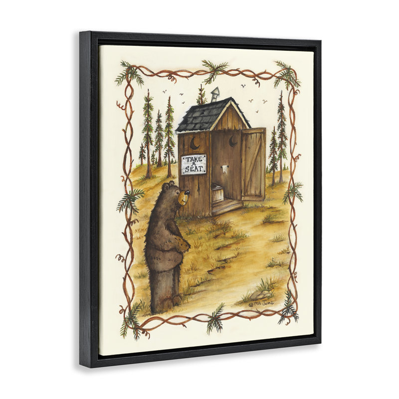 Art mural sur toile «Take A Seat Outhouse Floater» par Mary Ann June, Cadre flottant noir de jais, H 21 po x l 17 po