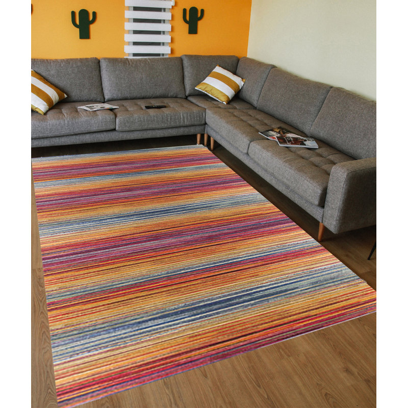 Tapis bleu / orange / rouge en velours tissé à la machine Curtsinger, Rectangle 6 pi 7 po x 9 pi 6 po