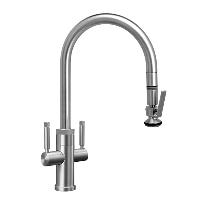 Industrial 2-Handle Lever Spray Pull-Down Kitchen Faucet, Satin Nickel