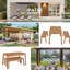 Mobilier de salle à manger en bois 3 pièces pour l'extérieur et l'intérieur avec 2 bancs, conception à grain diagonal moderne, assemblage rapide, patins réglables pour une utilisation sécuritaire faits d'espaces, stable simple et distinctive sur tous les étages