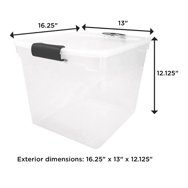 Homz Plastic Storage Tote Box, With Lid, 10 Gallon, Black and Silver,  Stackable, 1-Pack