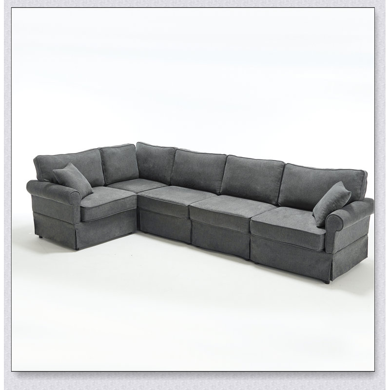 Ensemble de canapé modulaire polyvalent avec revêtement en lin doux et accoudoirs roulés pour des sièges flexibles