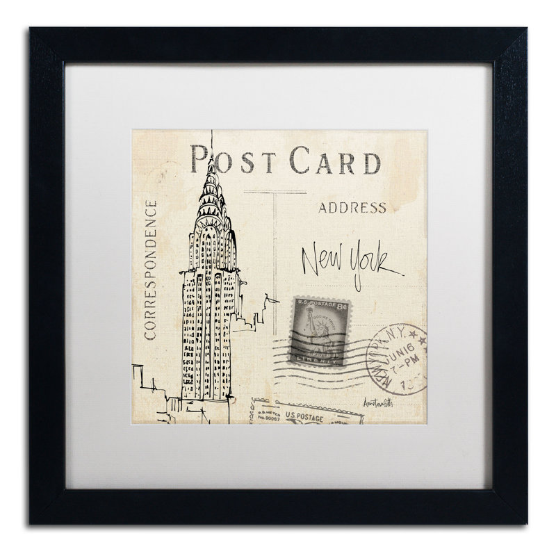 Art graphique encadré, "Post card Sketches I" par Anne Tavoletti, H 16 po x l 16 po, Blanc