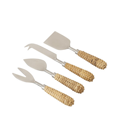 Set Of 4 Stainless Steel & Wood Handle Cheese Set