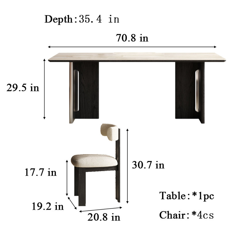 Petit ensemble de salle à manger rectangulaire French Family, H 29,5 po x L 70,8 po x l 35,4 po
