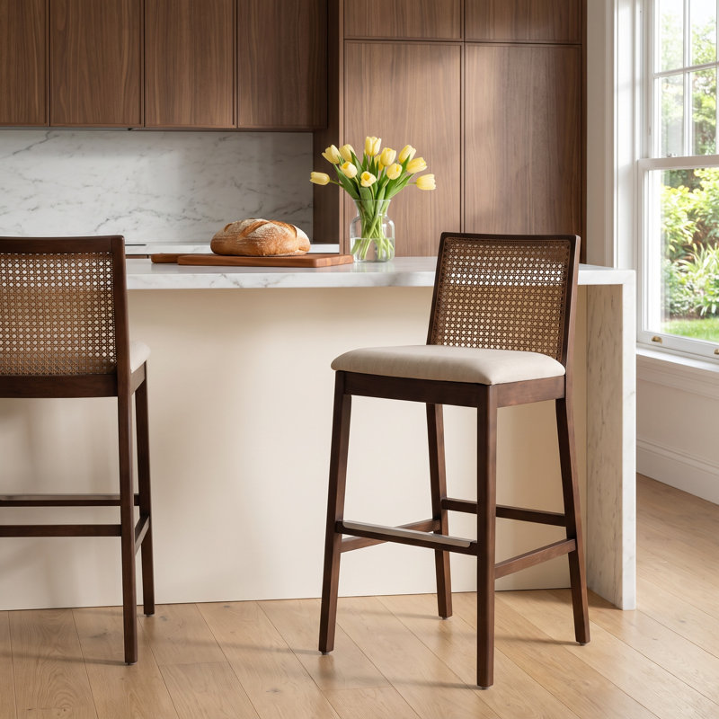 Mag Cane Bar & Counter Stool, Bar Stool (29.5" Seat Height), Medley Ivory/Brown/Natural