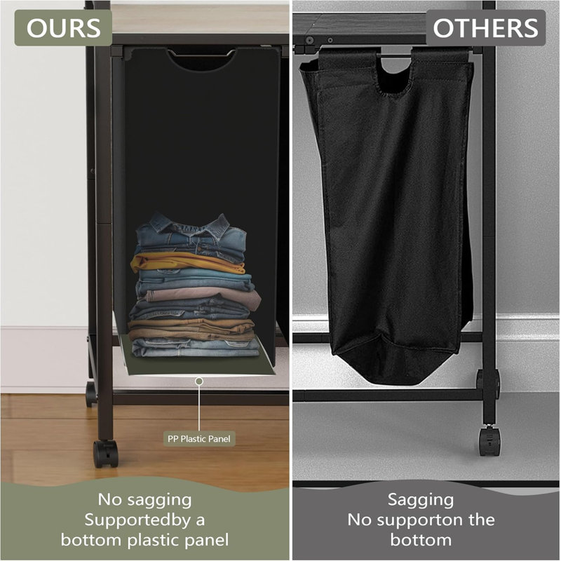 Laundry Hamper, Laundry Basket, Laundry Sorter With 3 Pull-Out And Removable Bags, Shelf, Laundry Room Storage With Table, For Bathroom, Bedroom, 3 X 11.5 Gal (43.4L)