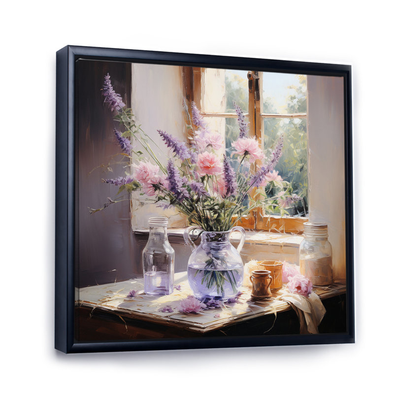 Purple Pink Herbs Romantic Impression I - Floral Canvas Art Print, Cadre flottant noir, H 30 po x l 30 po x P 1 po
