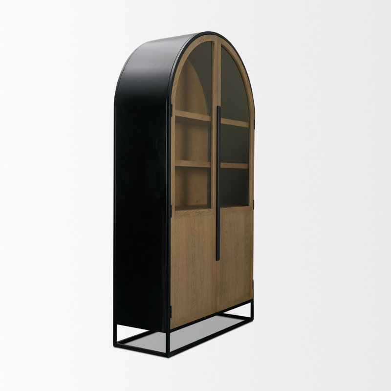 Sloan 47.5l X 18.0w X 85.5h Dark Wood W/black Metal Frame Arch Cabinet, Light Brown